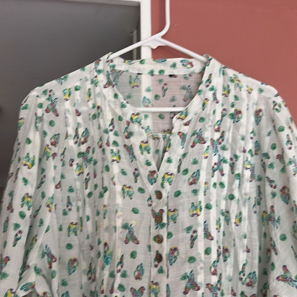lightweight Parrot Tropical Print 3/4 Sleeve Blouse P2P 27in - Picture 4 of 6